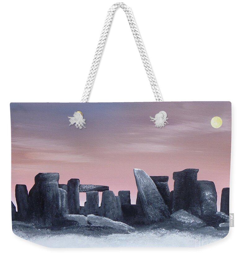 Dusk Weekender Tote Bag featuring the painting Dusk On The Winter Solstice At Stonehenge 1877 by Alys Caviness-Gober