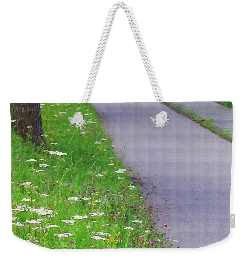 Dutch Bicycle Path Weekender Tote Bag featuring the photograph Dutch Bicycle Path - Digital Painting by Carol Groenen