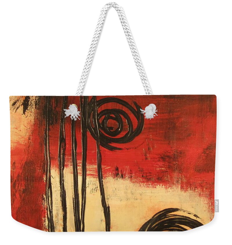 Abstract Weekender Tote Bag featuring the painting Dynamic Red 1 by Kathy Sheeran