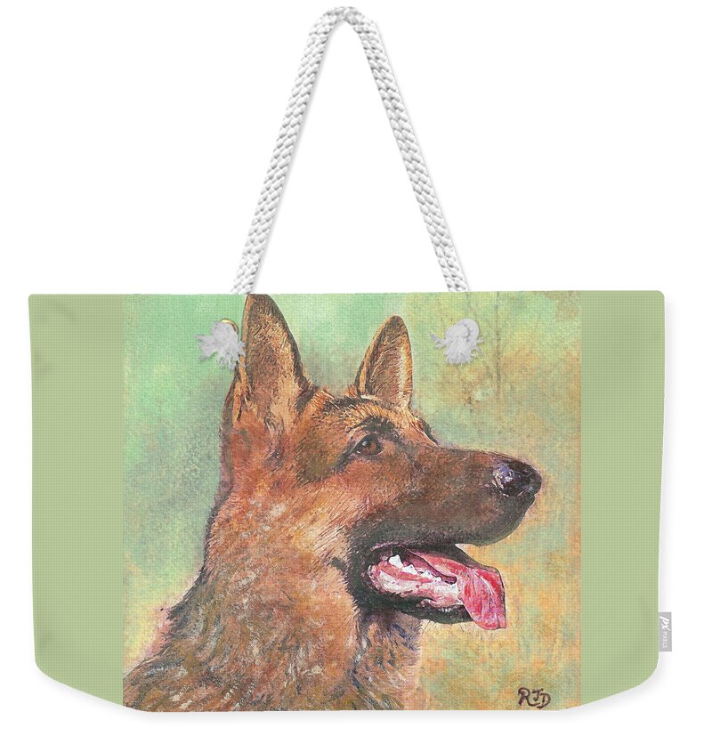 Dog Weekender Tote Bag featuring the painting Eager - time for dinner  by Richard James Digance