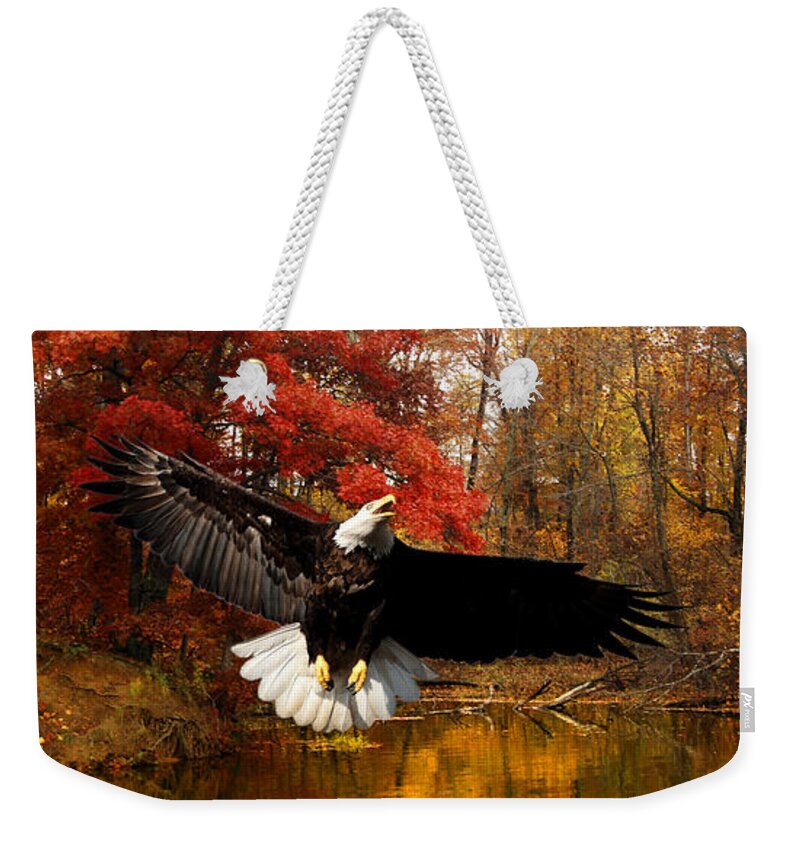 Late October Weekender Tote Bag featuring the photograph Eagle in Autumn Splendor by Randall Branham
