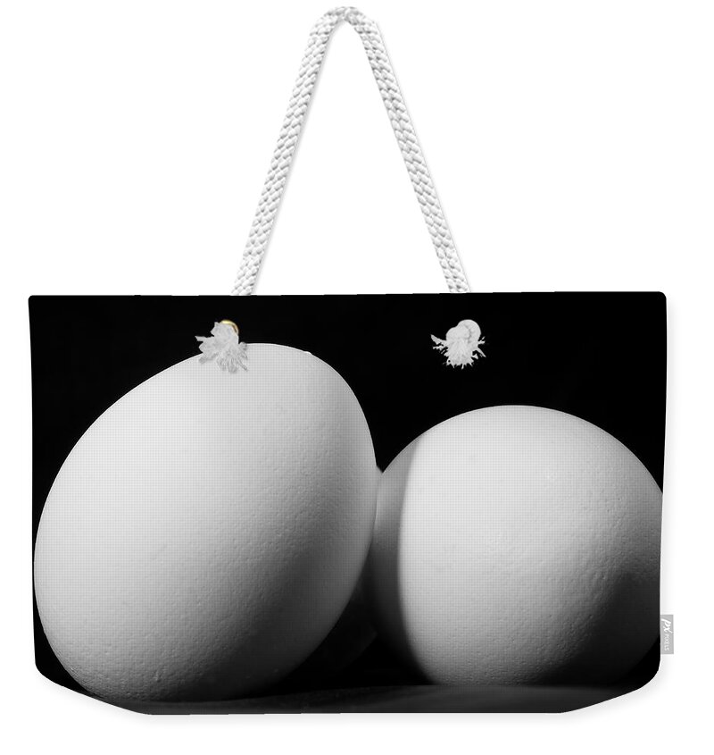 Eggs Weekender Tote Bag featuring the photograph Eggs in Black and White by Lori Coleman