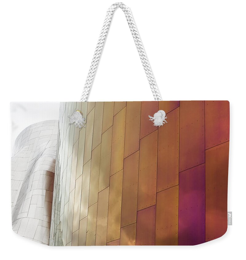 Seattle Center Weekender Tote Bag featuring the photograph EMP In Color by Lorraine Devon Wilke