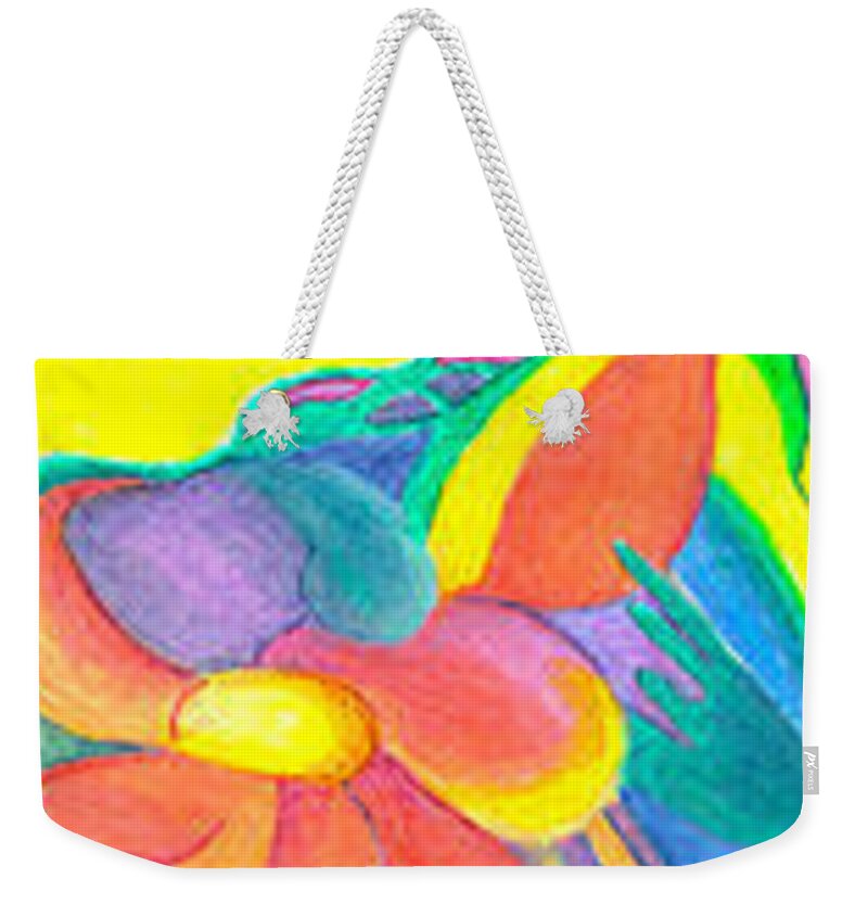 Abstract. Colorful Weekender Tote Bag featuring the painting Escape from Boredom by Marsha Woods