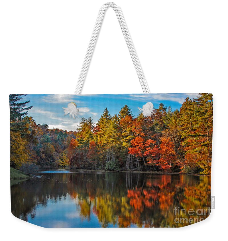 Foliage Weekender Tote Bag featuring the photograph Fall Reflection by Ronald Lutz