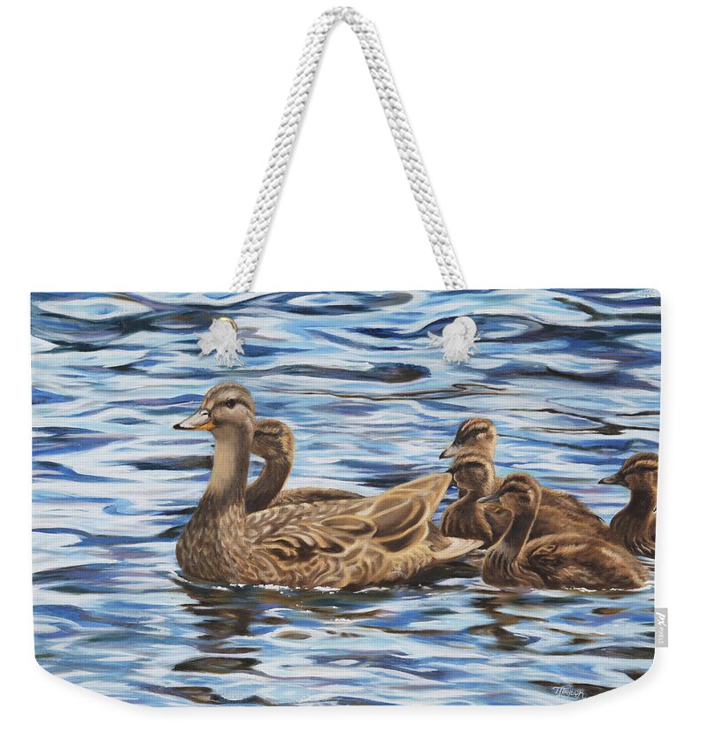 Mallard Ducks Weekender Tote Bag featuring the painting Family Outing by Tammy Taylor