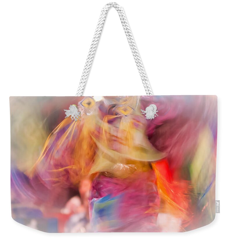 Kamloopa Pow Wow Weekender Tote Bag featuring the photograph Fancy Shawl Dancer 1 by Linda McRae