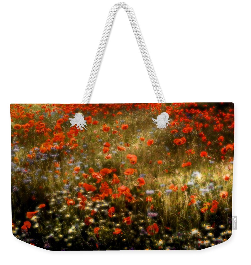Floral Weekender Tote Bag featuring the photograph Field of Wildflowers by Ellen Heaverlo