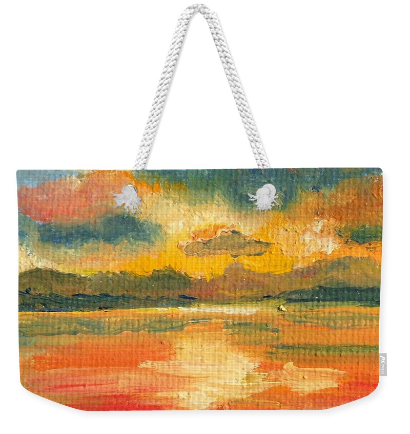 Sunset Weekender Tote Bag featuring the painting Fiery Sunset by Julie Brugh Riffey