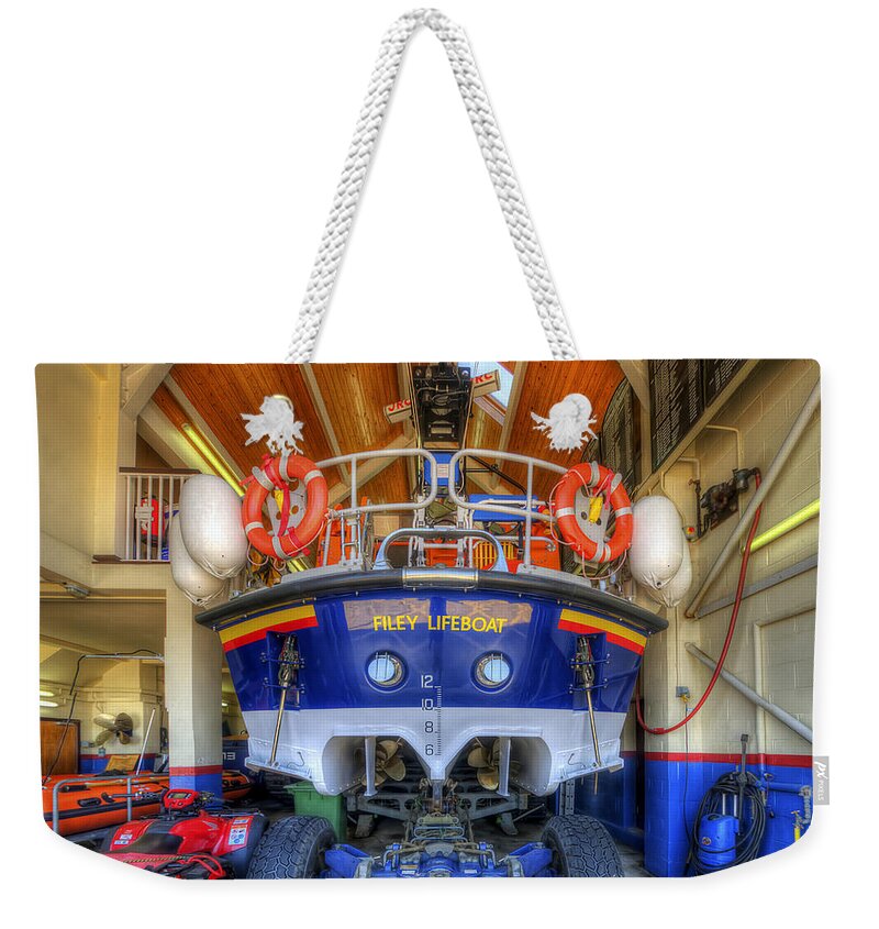 Yhun Suarez Weekender Tote Bag featuring the photograph Filey Lifeboat by Yhun Suarez