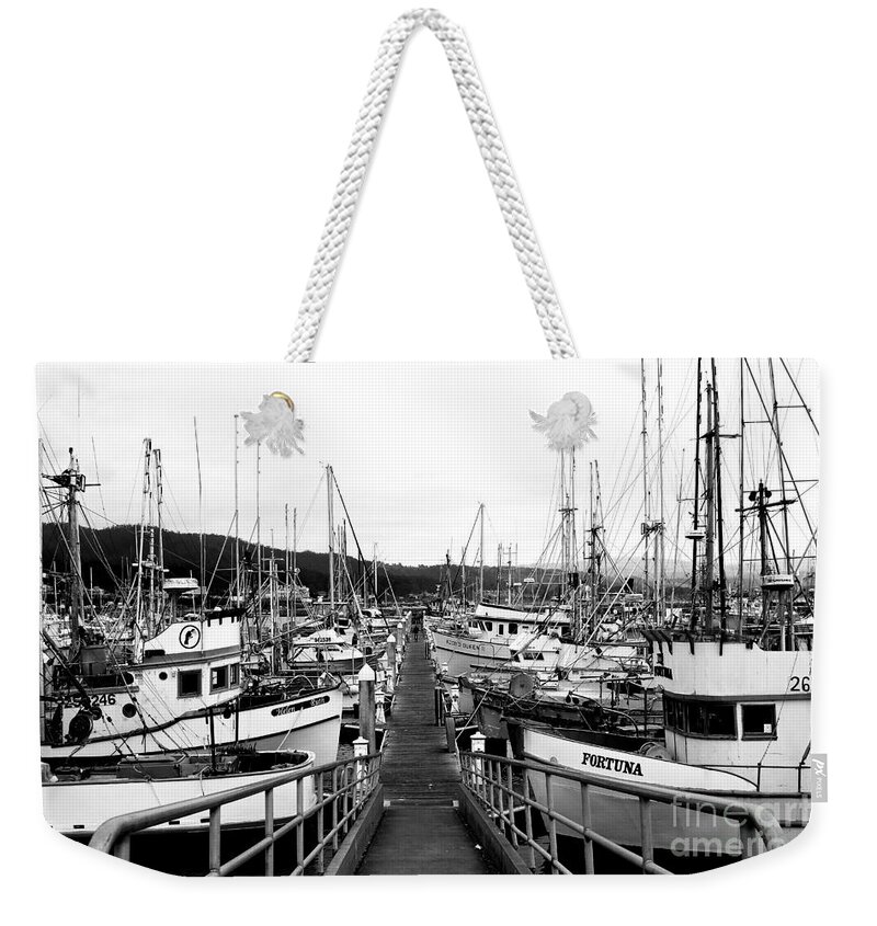 Black And White Weekender Tote Bag featuring the photograph Fishing Boats . 7D8202 by Wingsdomain Art and Photography