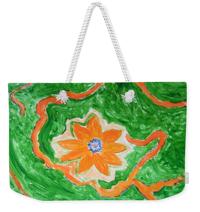 Flower Wandering In Green Waters Weekender Tote Bag featuring the painting Floating flower by Sonali Gangane
