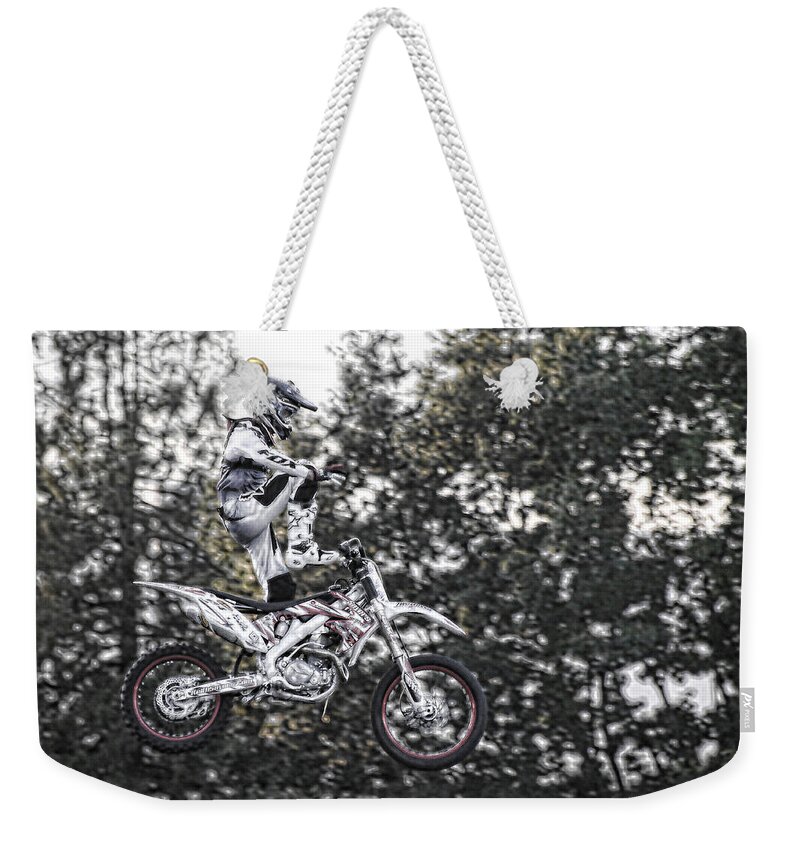 Motorcycle Weekender Tote Bag featuring the photograph Flying 8 by Lawrence Christopher