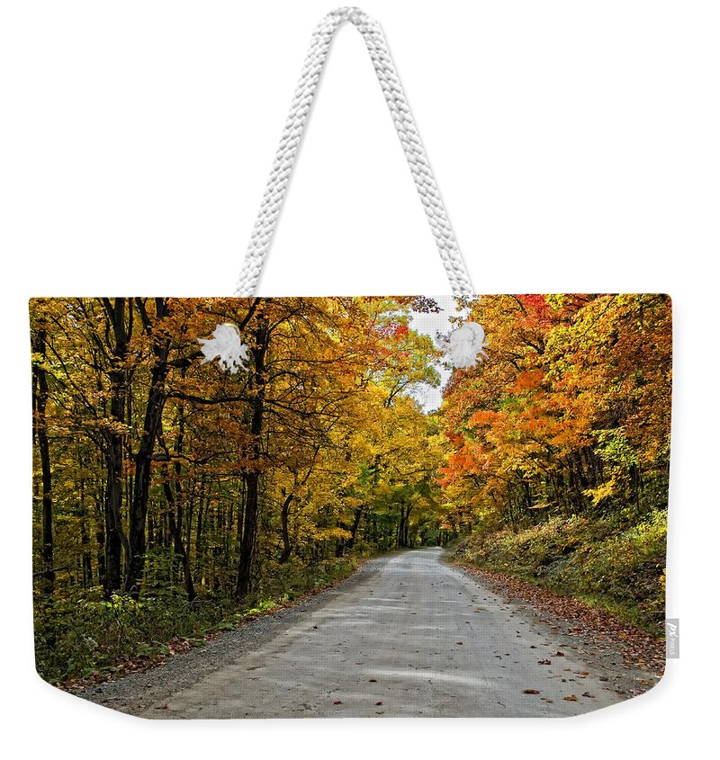 West Virginia Weekender Tote Bag featuring the photograph Follow the Yellow Leafed Road by Steve Harrington