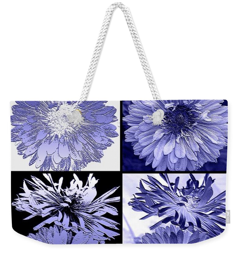 Anemone Weekender Tote Bag featuring the digital art Four Interpretations of Anemone in Blue by J McCombie