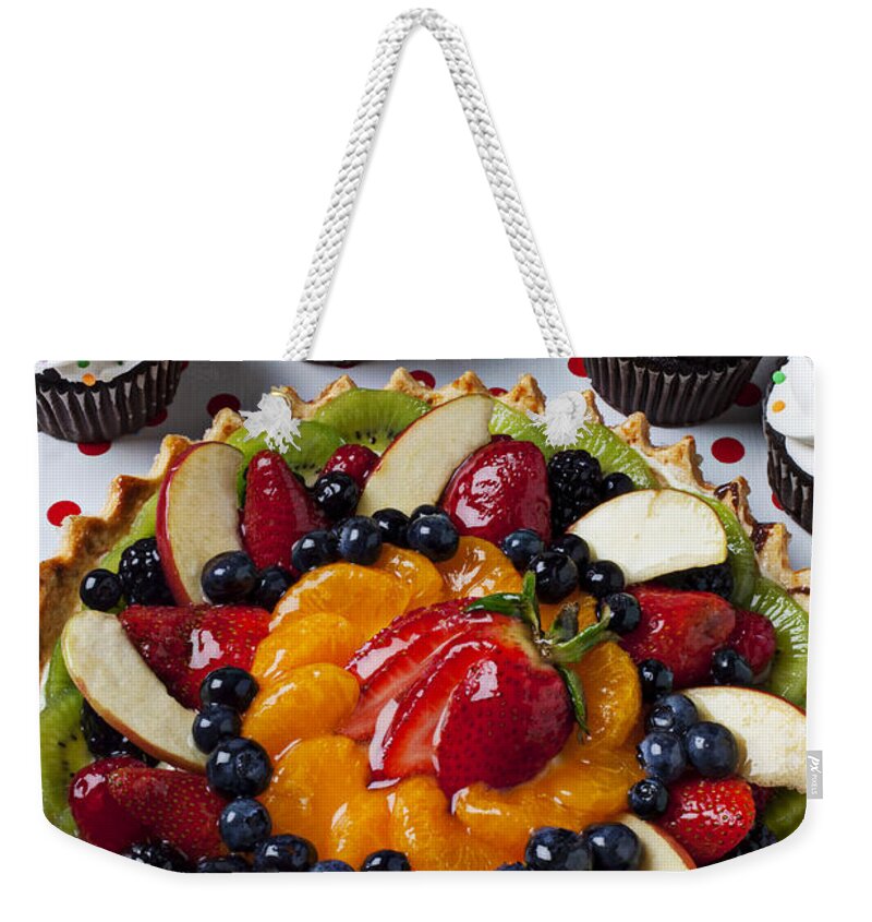 Fruit Tart Pie Pies Weekender Tote Bag featuring the photograph Fruit tart pie and cupcakes by Garry Gay