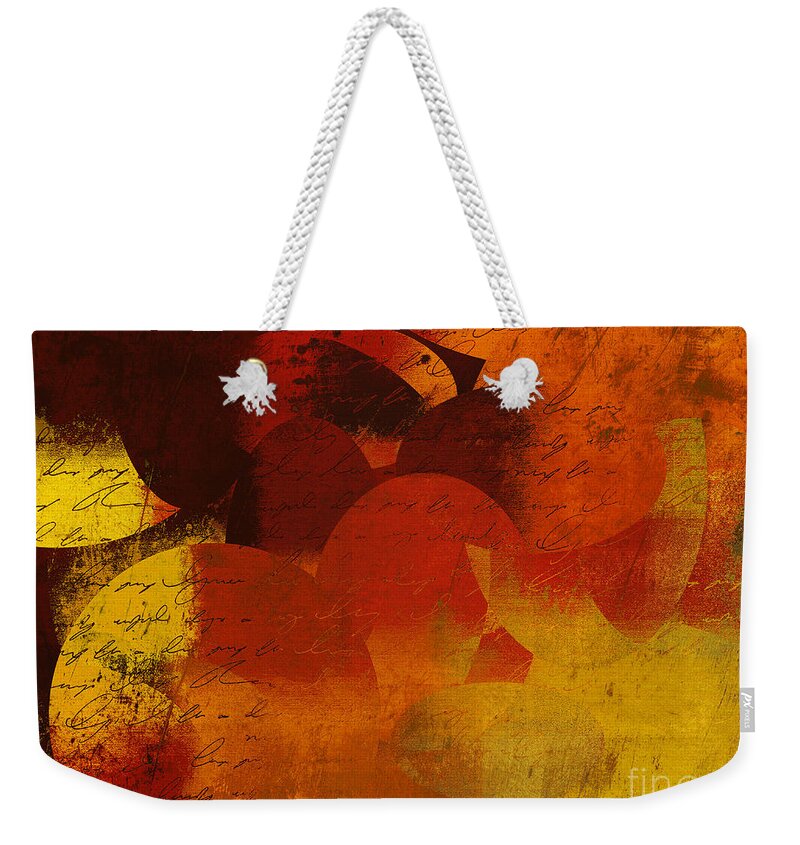 Orange Weekender Tote Bag featuring the digital art Geomix 05 - 02at02b by Variance Collections