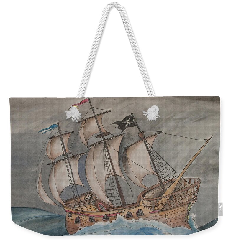 Pirate Weekender Tote Bag featuring the painting Ghost Pirate Ship by Jaime Haney