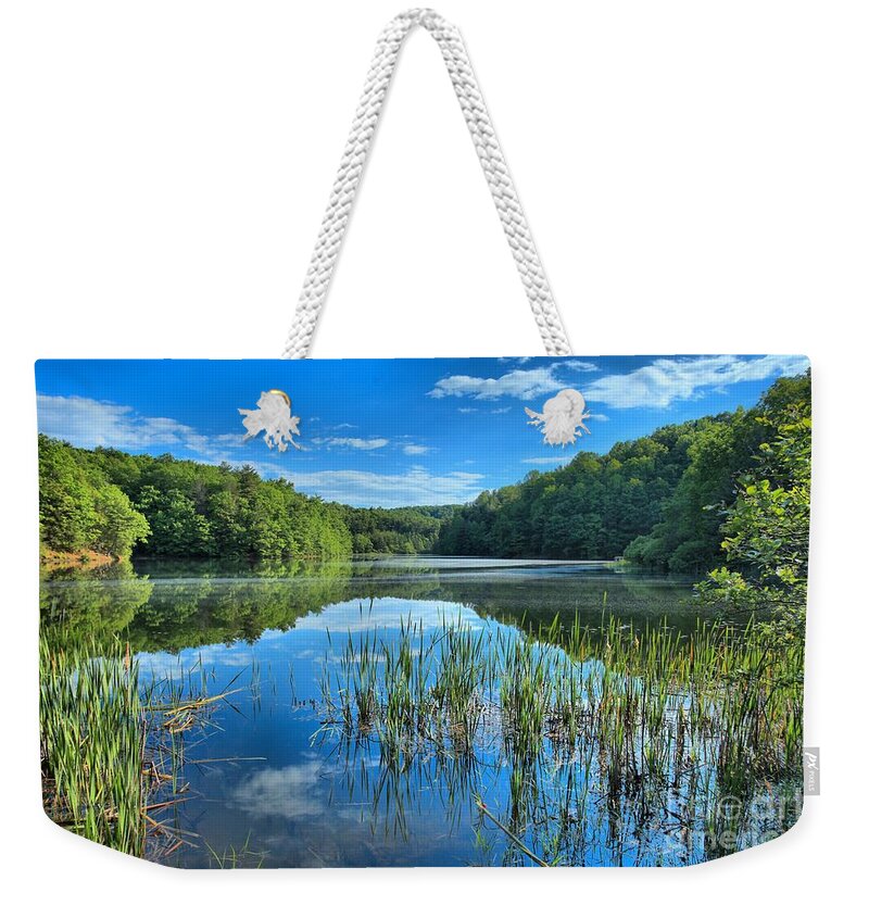 Long Branch Lake Weekender Tote Bag featuring the photograph Glassy Waters by Adam Jewell