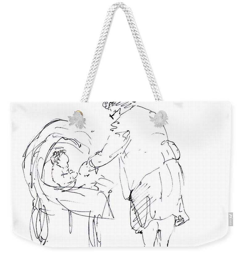 People Weekender Tote Bag featuring the painting Grandmother With baby by Miki De Goodaboom