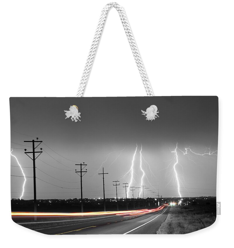 Lightning Weekender Tote Bag featuring the photograph Green Light Into the Storm by James BO Insogna