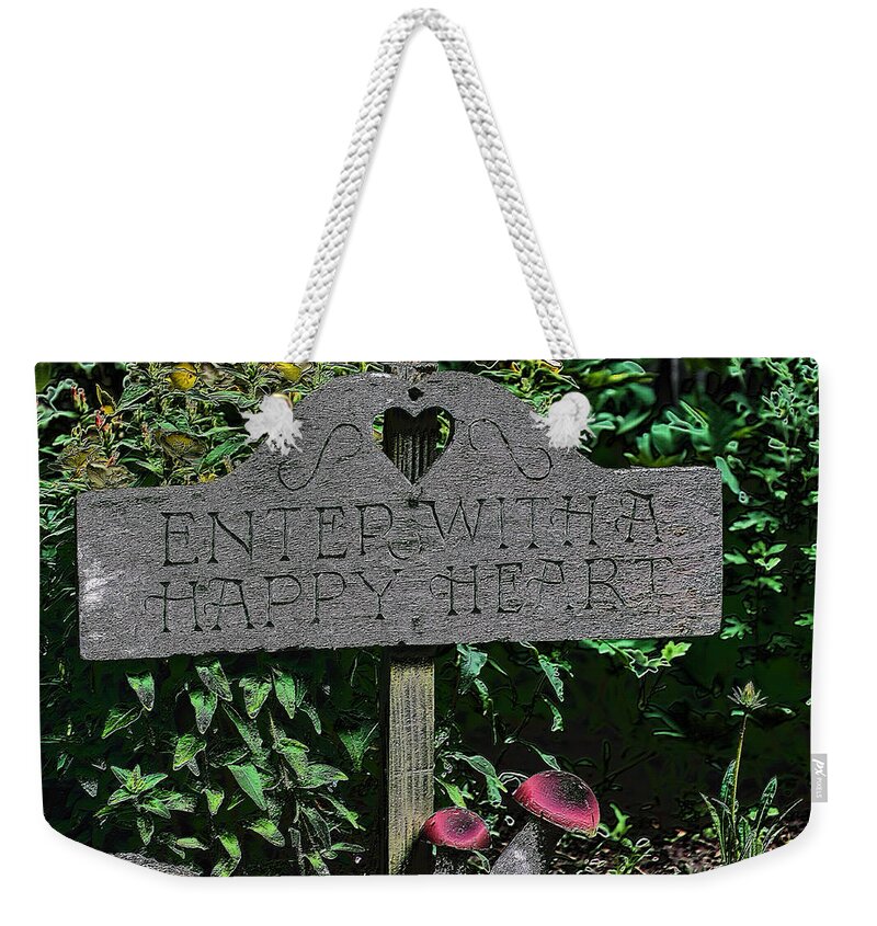 Flower Weekender Tote Bag featuring the digital art Happy Heart Garden by Smilin Eyes Treasures