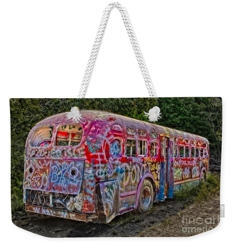 Graffiti Weekender Tote Bag featuring the photograph Haunted Graffiti Bus II by Susan Candelario