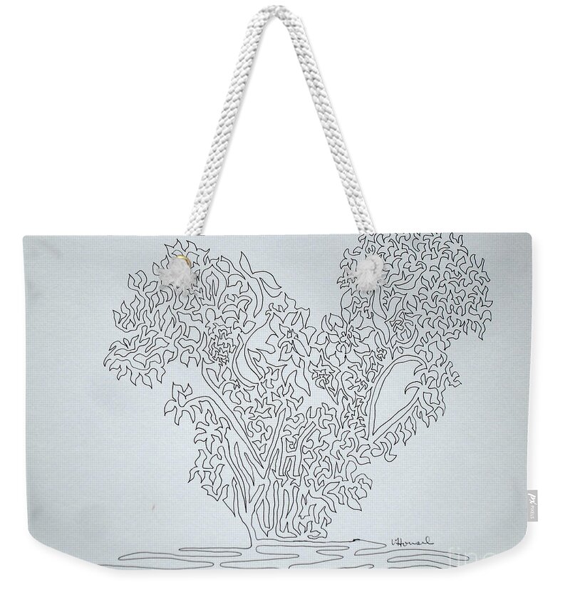Heart Weekender Tote Bag featuring the drawing Heart On One Line by Vicki Housel