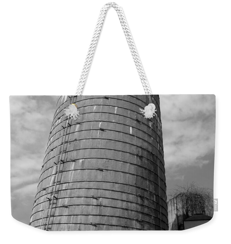 Farm Landscape Weekender Tote Bag featuring the photograph high in the sky Silo by Kim Galluzzo