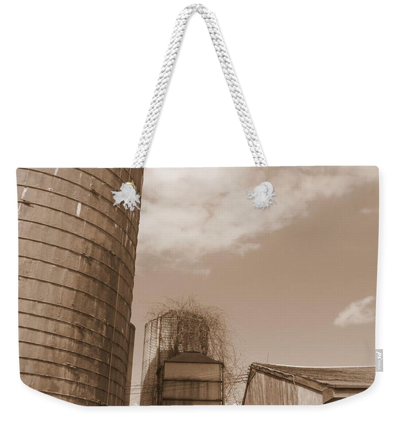 Farm Landscape Weekender Tote Bag featuring the photograph Historical Silos by Kim Galluzzo