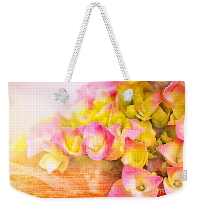 Flowers Weekender Tote Bag featuring the photograph Hydrangeas in Bloom by Elaine Manley