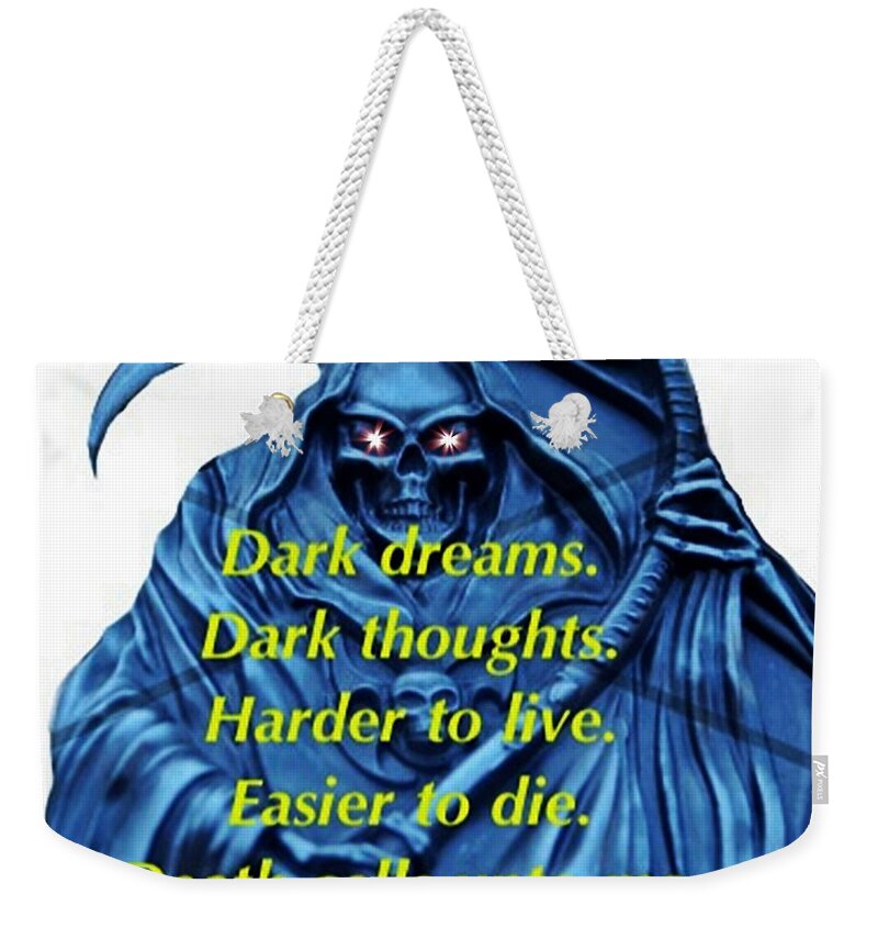 Blair Stuart Weekender Tote Bag featuring the mixed media I awoke from a terrible Dream by Blair Stuart