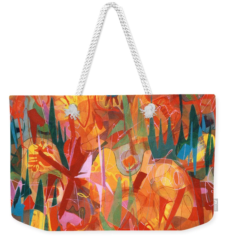 Abstract Weekender Tote Bag featuring the painting In The Garden by Lynne Taetzsch