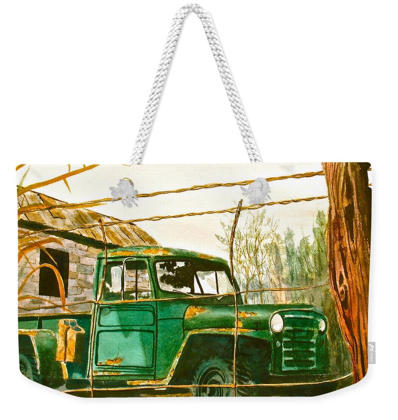 Willys Weekender Tote Bag featuring the painting Jeep by Frank SantAgata