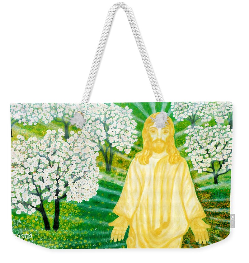 Jesus Weekender Tote Bag featuring the painting Jesus on Mount Thabor by Augusta Stylianou