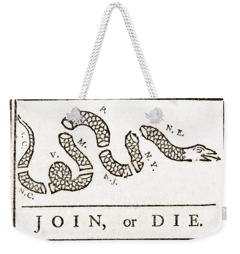 History Weekender Tote Bag featuring the photograph Join Or Die French And Indian War by Photo Researchers