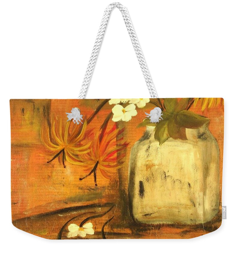Still Life Weekender Tote Bag featuring the painting Just Enough by Kathy Sheeran