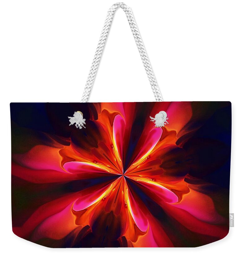Kaleidoscope Digital Art Weekender Tote Bag featuring the digital art Kaliedoscope Flower 121011 by David Lane