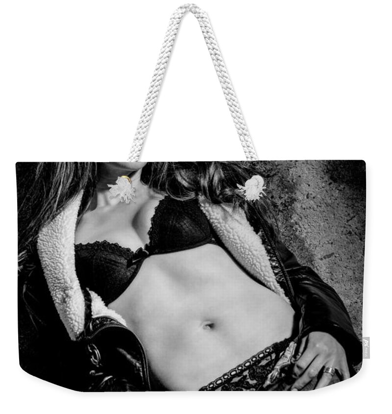Ralf Weekender Tote Bag featuring the photograph Lady At The Wall by Ralf Kaiser