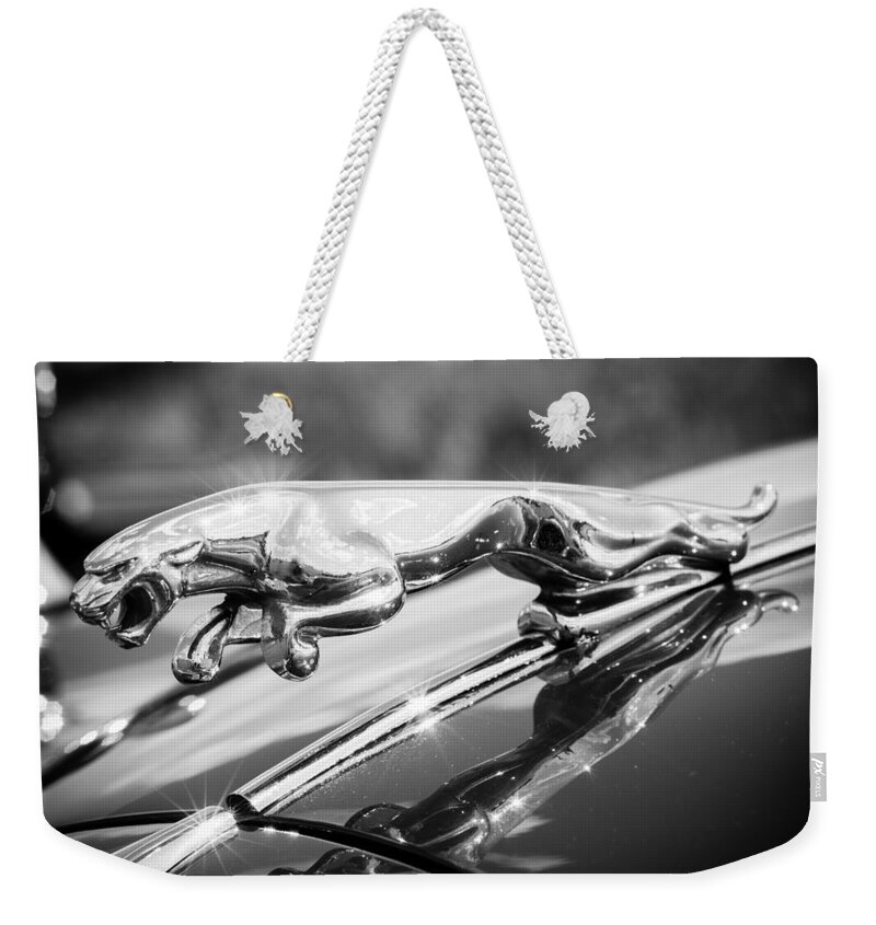 1960 Jaguar Weekender Tote Bag featuring the photograph Leaping Jaguar by Sebastian Musial