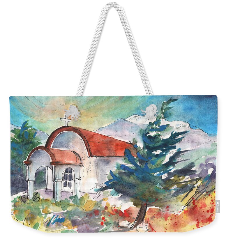 Travel Sketch Weekender Tote Bag featuring the painting Little Church by Agia Galini by Miki De Goodaboom