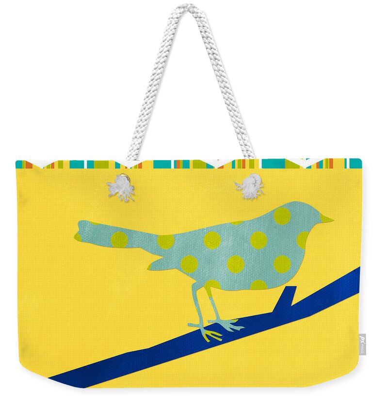 Bird Weekender Tote Bag featuring the mixed media Little Song Bird by Linda Woods