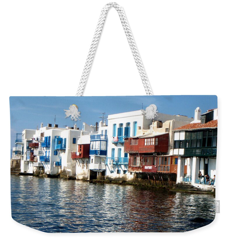 Mykonos Greece Weekender Tote Bag featuring the photograph Little Venice by Rebecca Margraf
