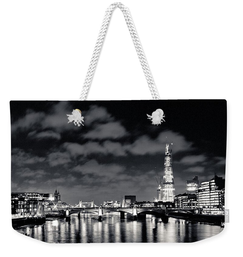 Millenium Bridge Weekender Tote Bag featuring the photograph London Lights at Night by Lenny Carter