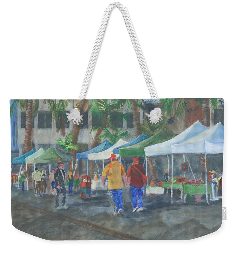 #cities Weekender Tote Bag featuring the painting Long Beach Farmers Market by Gail Daley
