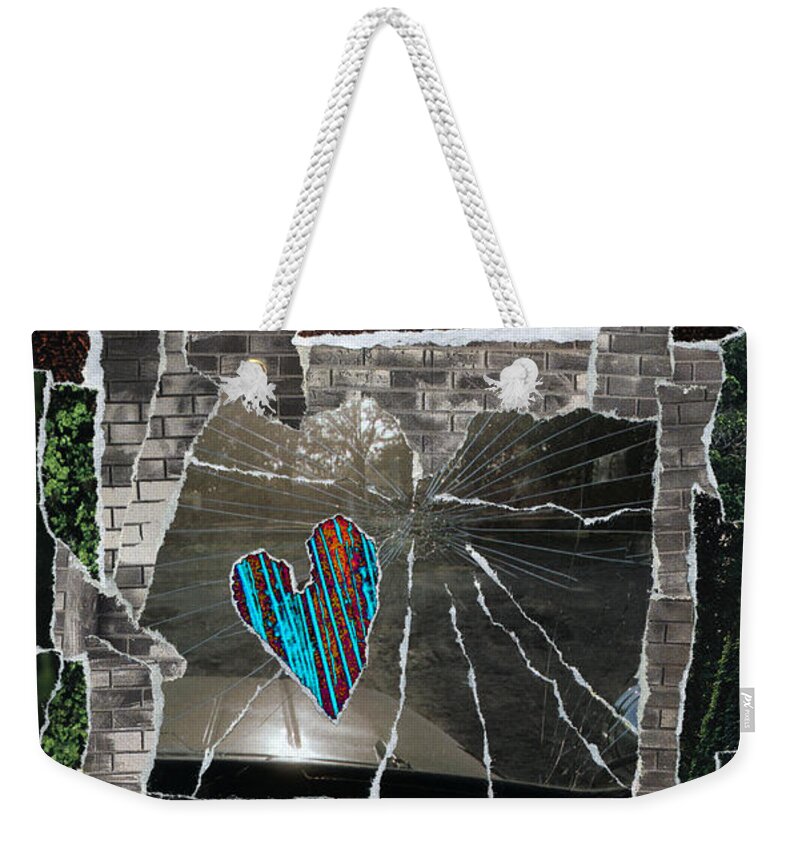 Kenneth James Weekender Tote Bag featuring the mixed media Love Hitting A Shattered Life by Kenneth James