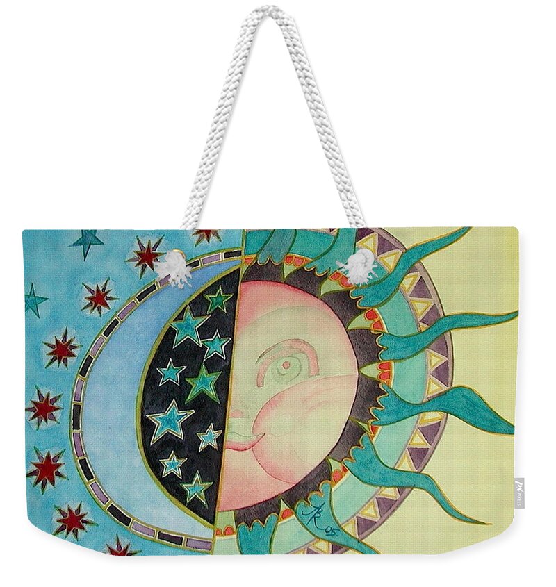 Sun Weekender Tote Bag featuring the painting Love You Day and Night by Anna Ruzsan