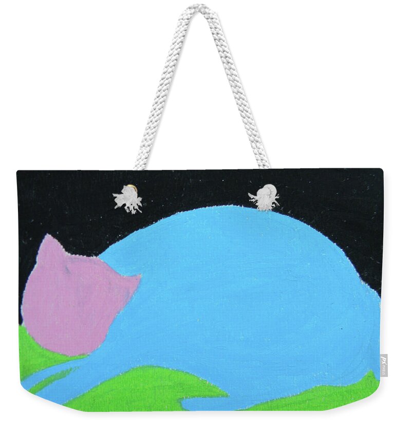 Cat Weekender Tote Bag featuring the drawing Lucky Cat by Marwan George Khoury