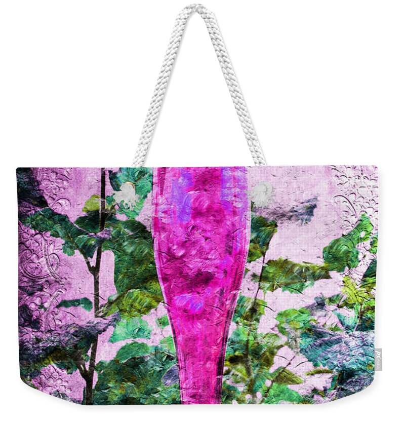 Glass Weekender Tote Bag featuring the photograph Magenta Bottle Triptych 3 of 3 by Andee Design