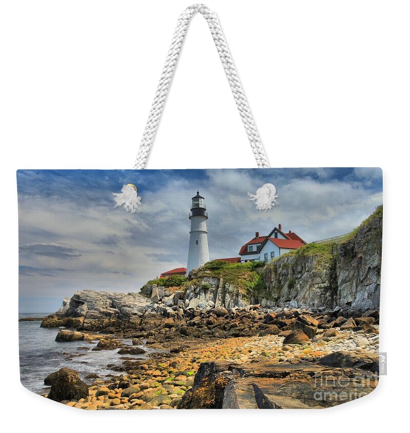 Portland Lighthouse Weekender Tote Bag featuring the photograph Maine Head Light by Adam Jewell